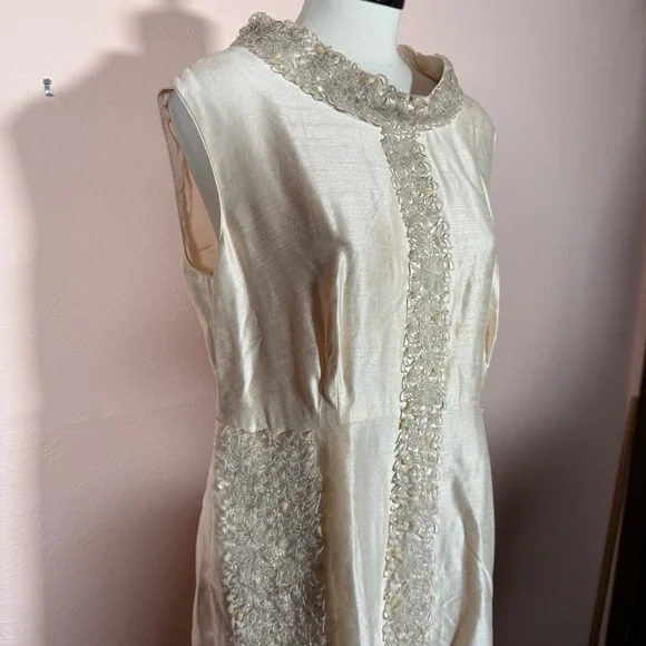 Art deco 1920 1940 Antique white beaded Sleeveless Formal midi flapper Dress - Picture 16 of 16